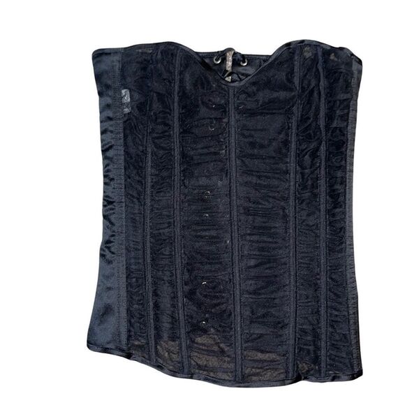 Shirley of Hollywood black mesh ruched bustier corset top lace up back small - Picture 2 of 3